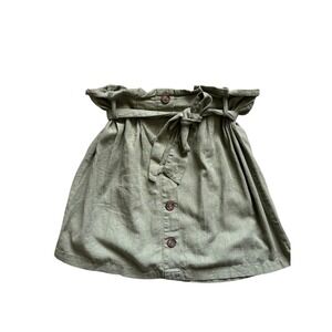 Falls Creek Skirt Womens Large Green Linen Blend Paperbag Waist Tie Button Front